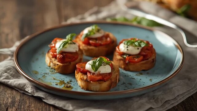 Delicious Bruschetta Appetizers Topped with Fresh Tomatoes and Mozzarella