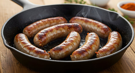 Deliciously Grilled Sausages Sizzling In A Cast Iron Pan Capturing Smoky Flavors And Gourmet Culinary Creativity Perfect For Hearty Meals