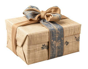 gift box wrapped in bojagi cloth, isolated, plain background, no shadow, PNG element