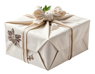gift box wrapped in bojagi cloth, isolated, plain background, no shadow, PNG element