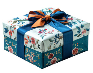 gift box wrapped in bojagi cloth, isolated, plain background, no shadow, PNG element