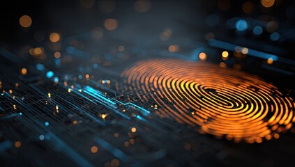 Fingerprint on glowing circuit board