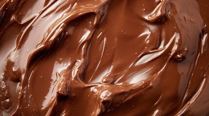 Close up texture of creamy chocolate spread background, smooth sweet cocoa hazelnut paste surface, delicious dessert ingredient pattern