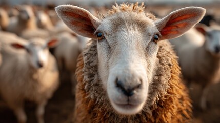 Obraz premium Cow for Eid Al Adha, Sheep and Lamb in Farm on Sunny Day with Space for Text, Advertising Photography