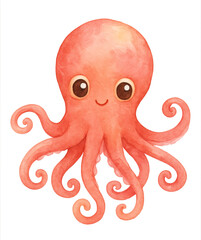 Octopus watercolor illustration PNG transparent background isolated