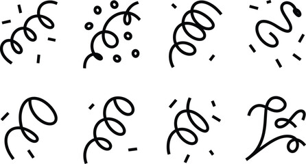 Black Confetti Streamers and Circles on White party