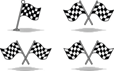 Black and White Checkered Racing Flags on White Background