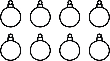Eight Outline Christmas Baubles on White Background