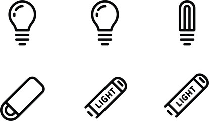 Six Different Outline Light Bulb Icons on White Background