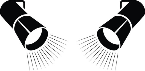 Two Black Spotlight Icons with Light Beams stage light