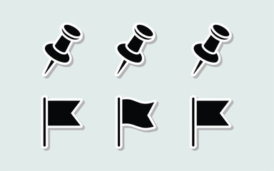 Six Icons Three Push Pins Three Flags thumbtack marker