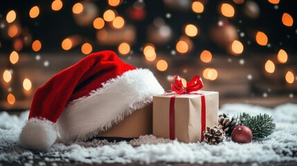 A festive scene with a present and a holiday hat