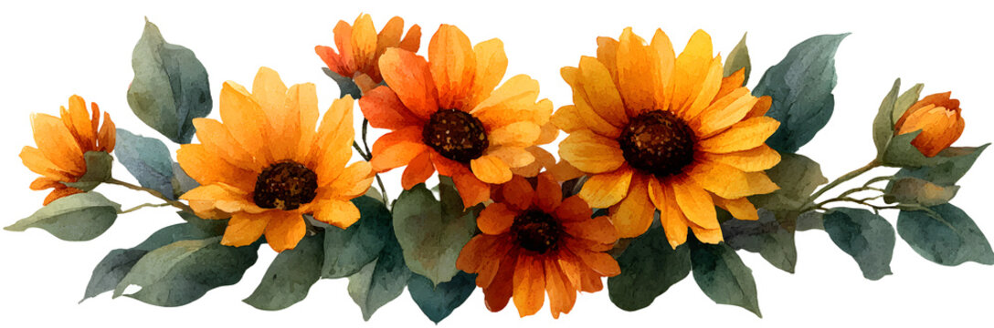 Watercolor Sunflower llustration transparent background, PNG ,Generative AI - Powered by Adobe