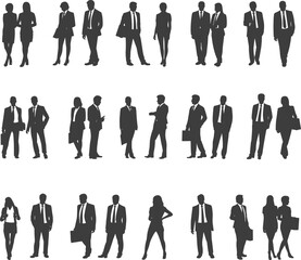 Business people silhouettes collection, professional office team vector, corporate teamwork illustration, leadership, partnership, communication, success, collaboration, business meeting concept