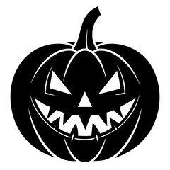 Black silhouette vector illustration of a Halloween pumpkin with carved face isolated on white background with bold clean shape and minimalist modern design for professional use