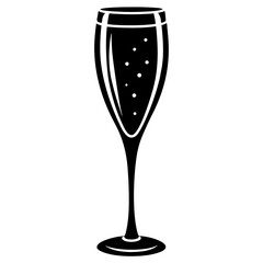 Black silhouette vector illustration of a New Year’s champagne glass isolated on white background with bold clean shape and minimalist modern design for professional use,