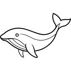 Minimalist line art vector illustration of a whale swimming isolated on white background with clean modern design for professional use,