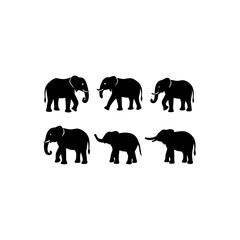 6 different elephant silhouette vector icons set o