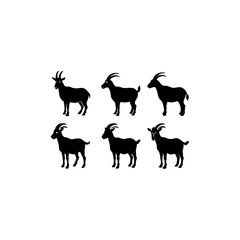 6 different goat silhouette vector icons set on wh