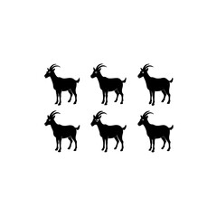 6 different goat silhouette vector icons set on wh