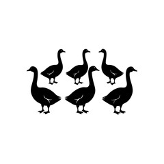 6 different goose silhouette vector icons set on w