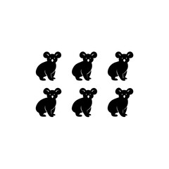 Obraz premium 6 different koala silhouette vector icons set on w