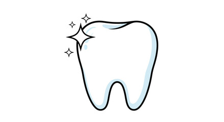 Bright smile concept with white tooth illustration and sparkling glimmers for dental health