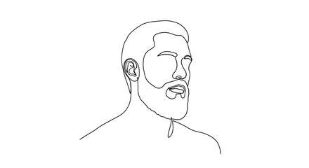 Minimalistic line art portrait of a handsome man with a stylish beard and modern haircut