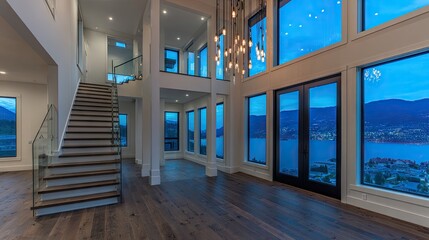 Fototapeta premium Spacious interior of a modern home with panoramic views.