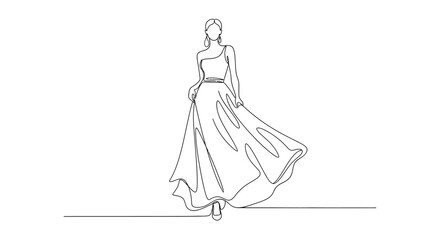 Elegant minimalist line drawing of a woman in a flowing gown with simple aesthetics