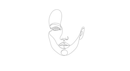 Minimalist woman's visage in continuous line art creating an ethereal and modern portrait