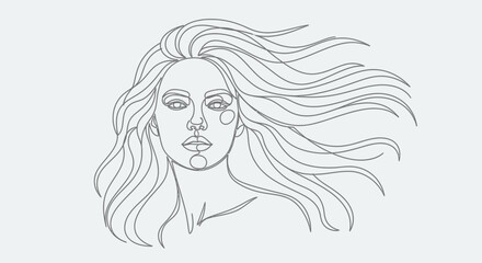 Elegant line art illustration of a woman's face with flowing hair minimal drawing