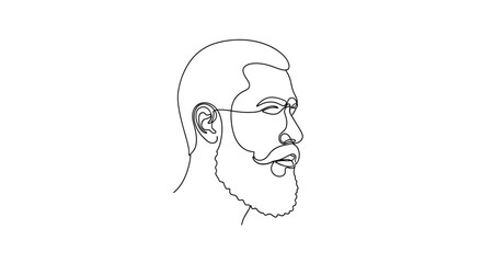Minimalist line drawing illustration of a bearded man's profile against a blank backdrop