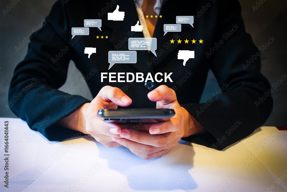 Poster feedback interface for business vector for customer reviews, user ratings, and client testimonials. 