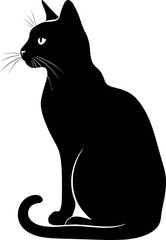 Graceful black cat sitting in profile with a delicately curled tail, a sleek vector illustration capturing a mysterious and elegant feline.
