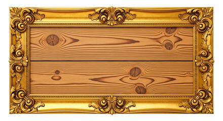 Antique brown wooden picture frame with an ornate golden floral pattern and an ancient design on it