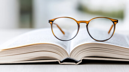 Reading glasses on open book create serene atmosphere for learning and reflection