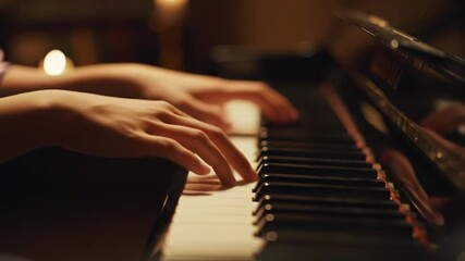 piano keys being played slowly in dim candlelight