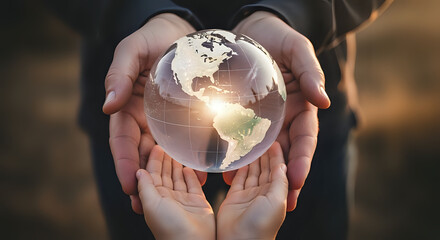 Protecting Our World Together Globe Held by Caring Hands Symbolizing Unity, Interconnectedness, and Environmental Stewardship for a Sustainable Future