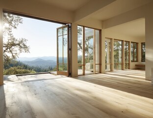 Fototapeta premium Modern open-plan home with expansive mountain views