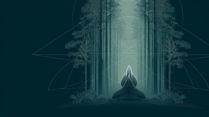 Serene Figure in Mystical Forest Landscape