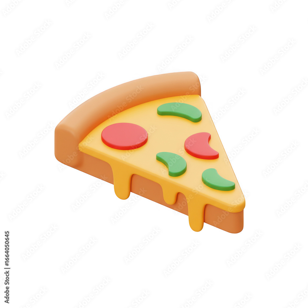 Poster slice of pizza with toppings 3d render isolated on transparent background