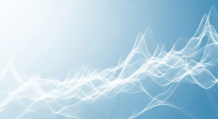 An abstract, luminous wave pattern composed of countless small particles, flowing dynamically across a soft blue gradient background, evoking a sense of digital energy and connectivity