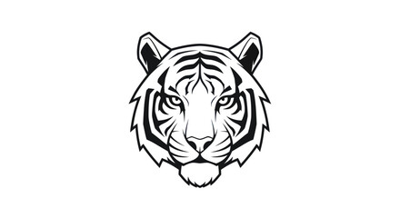 Striking monochrome tiger head illustration with bold outlines and fierce gaze