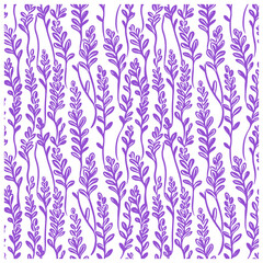 Lavender flower seamless pattern silhouette drawing