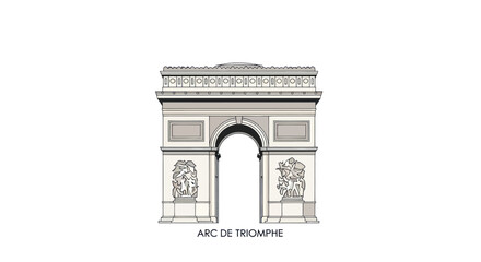 Arc de Triomphe linear illustration, grand landmark of Paris detailed design