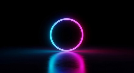 Obraz premium Neon glowing circle frame on black background