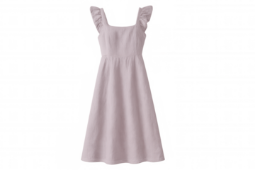 Pink frilled-sleeve dress hanging on invisible background, showcasing delicate design for fashion industry styling