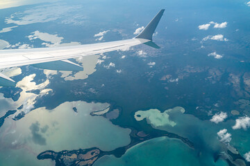 Airplane Wing Over Florida Bay and Everglades Lagoons 