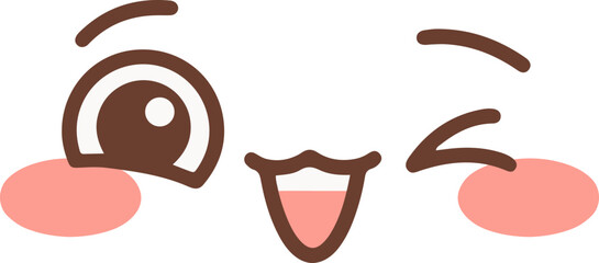 Kawaii Winking Excited Happy Face Illustration